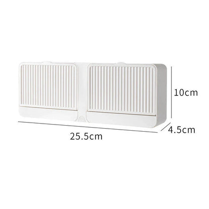 Wall-mounted bathroom storage organizer made of durable iron with compartments for storing bath essentials like sponges, soap, brushes, and towels