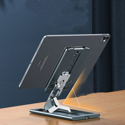Aluminum alloy mobile phone stand in grey, rose gold, silver, and blue, adjustable and foldable