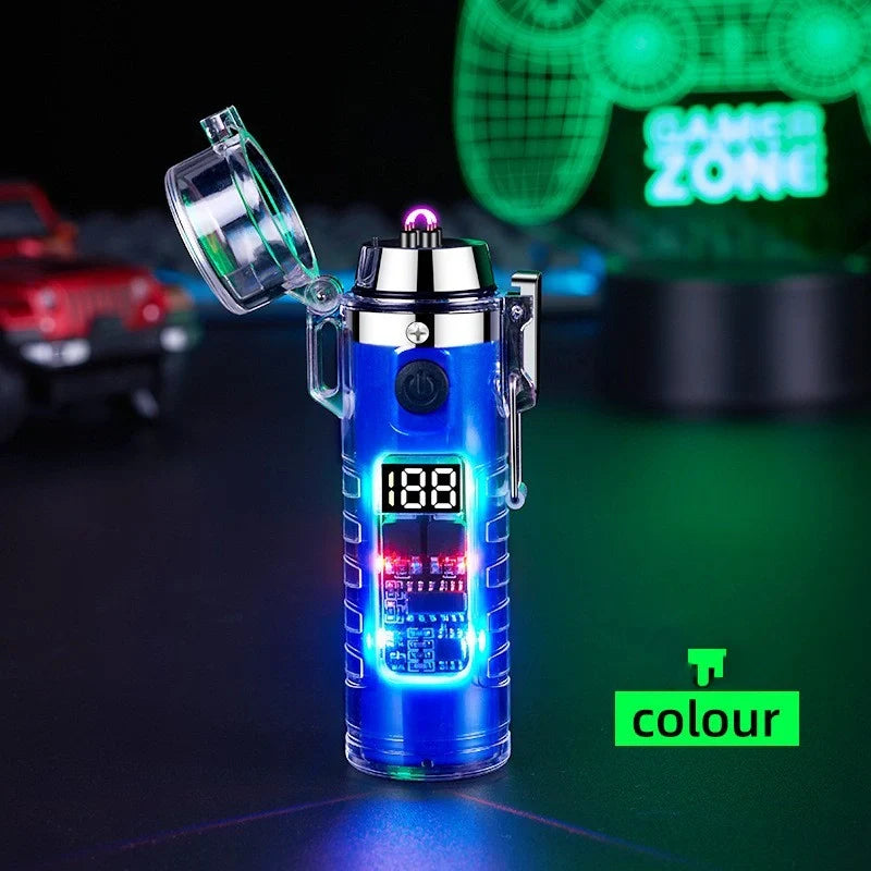 Transparent shell dual arc USB charging lighter with LED power display