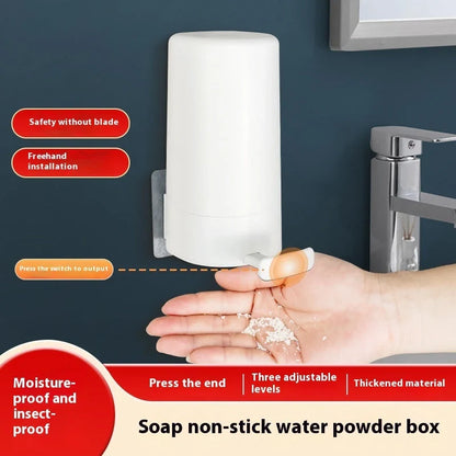 Wall-mounted soap grinder dispenser with adjustable powder output in white