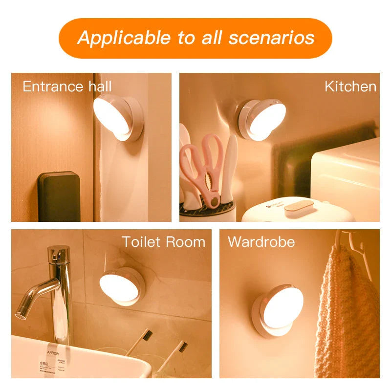 Motion-activated LED light with adjustable brightness and direction, designed for versatile use in any room of the home.