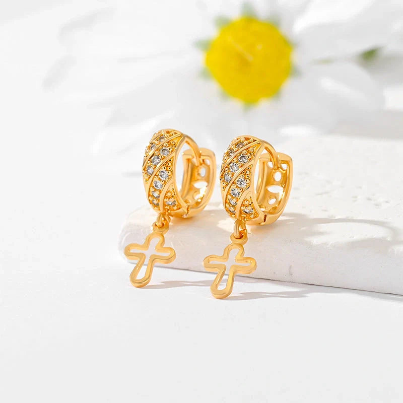 Gold-plated cross earrings in various colours for women