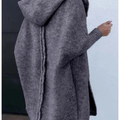 Women's bat sleeve hooded cardigan in sheep wool blend, available in multiple colours