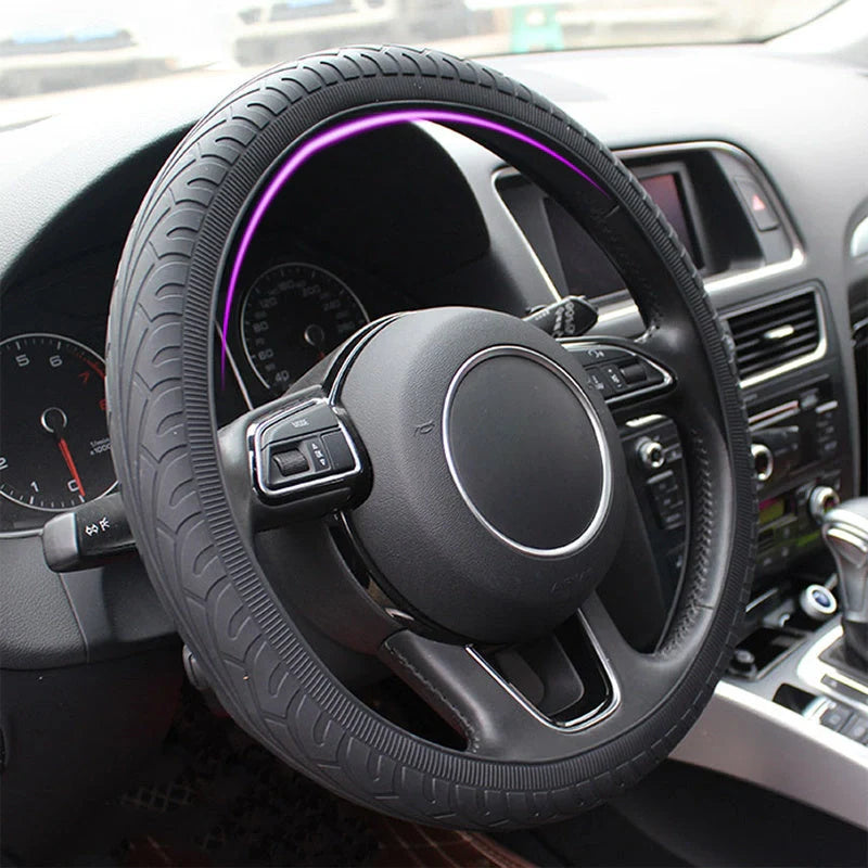 Anjiemei Silicone Steering Wheel Cover in various colours on a car steering wheel