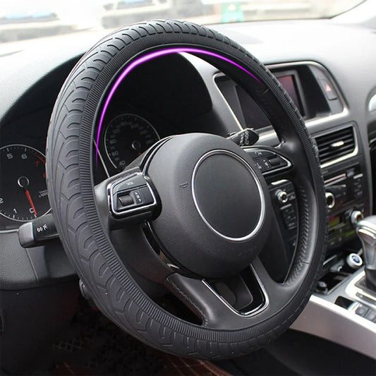 Anjiemei Silicone Steering Wheel Cover in various colours on a car steering wheel