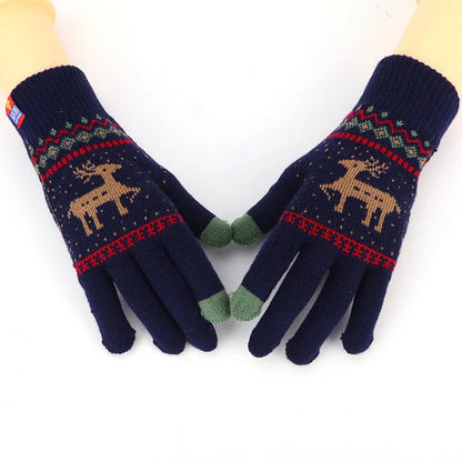 Women's deer and snowflake knitted winter gloves with touch screen functionality