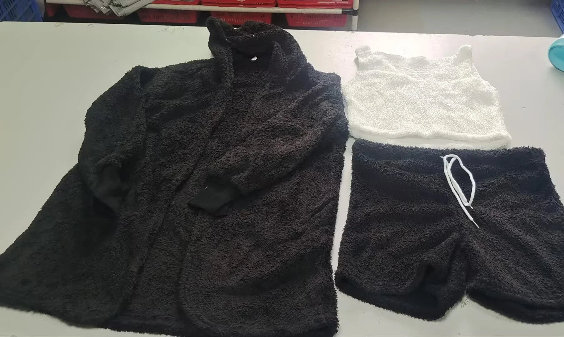 Cozy 3-piece velvet pajama set with long sleeve crop top and drawstring shorts in various colors