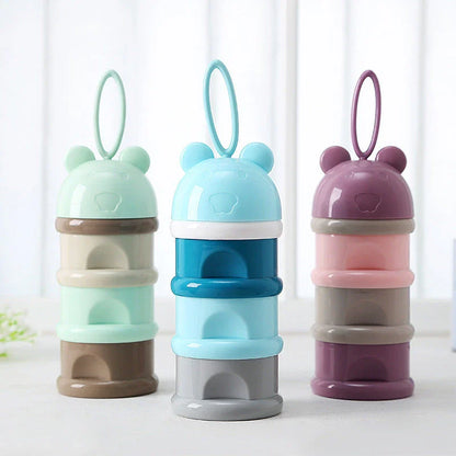 Compact 3-Tier Frog-Style Baby Food Storage Box with individual compartments for milk powder, snacks, and other essentials