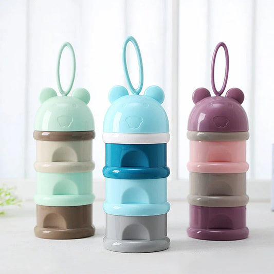 Compact 3-Tier Frog-Style Baby Food Storage Box with individual compartments for milk powder, snacks, and other essentials
