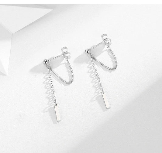Elegant tasseled stud earrings featuring a contemporary geometric design in silver, gold, and 925 sterling silver finishes
