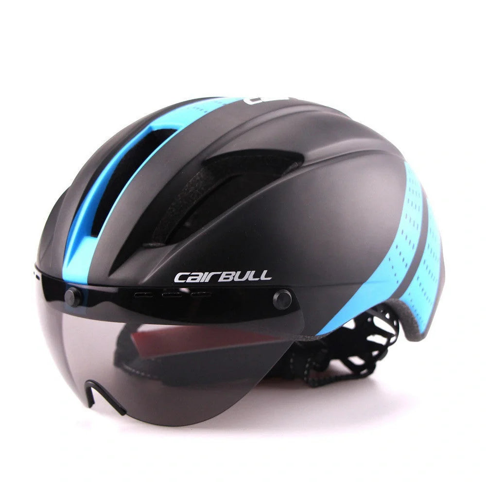Aero cycling helmet with magnetic lens and adjustable fit for competitive cyclists