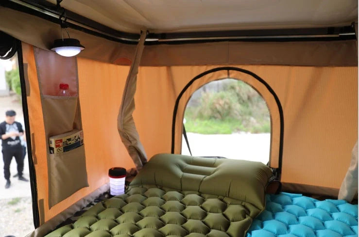 Outdoor Camping Inflatable Honeycomb Mattress in various colors with carrying bag