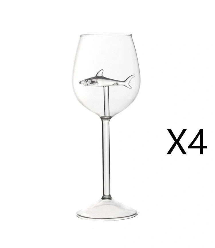 Lead-free crystal red wine glass with rotatable shark inside, clear design for elegant wine serving