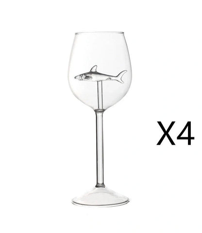 Lead-free crystal red wine glass with rotatable shark inside, clear design for elegant wine serving