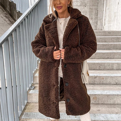 Stylish women's long-sleeved plush lapel jacket in various colours