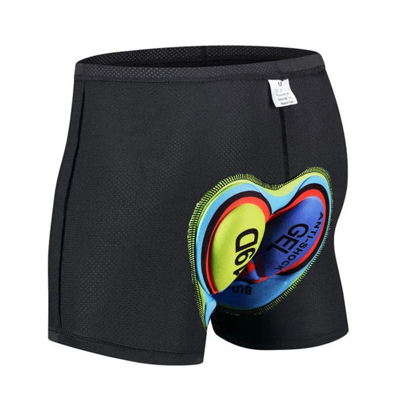 Cycling shorts with 3D gel padding in green, sizes S to XXXL