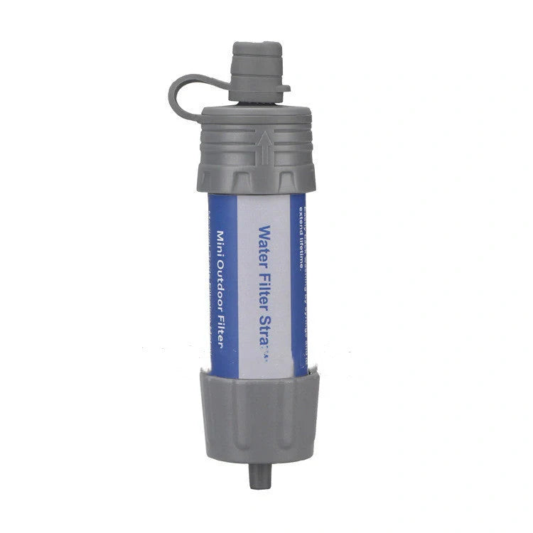 Mini portable water filter straw in grey, black, and army green with 5,000-litre purification capacity