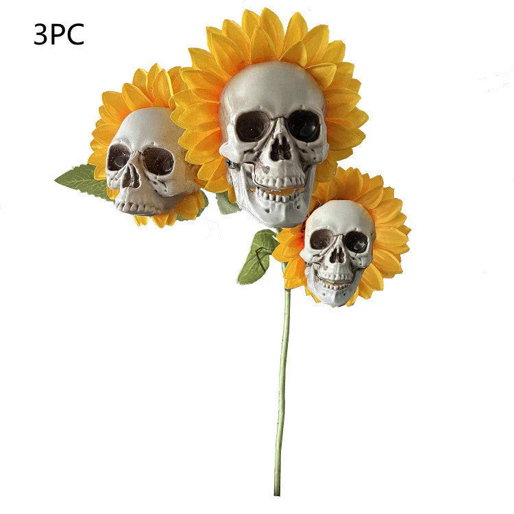 Eerie Sunflower Halloween Decoration with Skull-Shaped Blooms for Haunting Garden Display