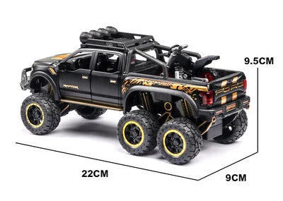 Exquisite 1:28 scale Ford off-road alloy toy car with simulated sound and light effects, damping spring, and six functional doors