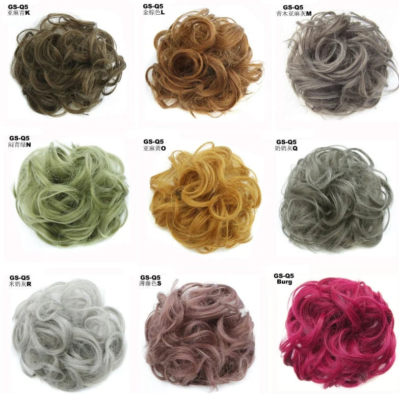 Synthetic wavy curly messy hair bun for women, 12cm diameter, high temperature wire