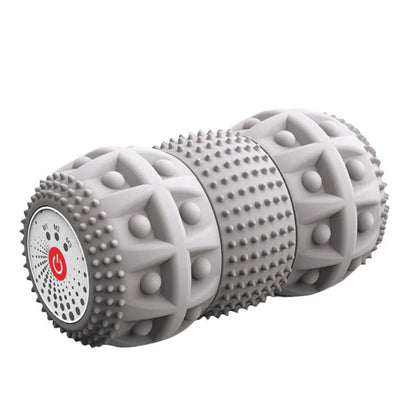 Electric deep tissue foam roller with vibrating peanut massage ball in blue-black grey