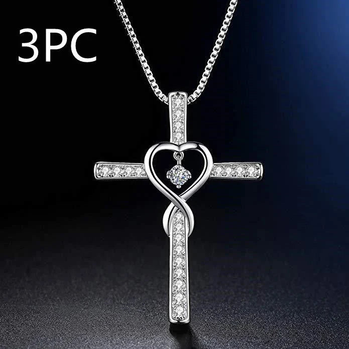 Elegant gold-plated Christian cross necklace with sparkling zircon and diamond gemstones