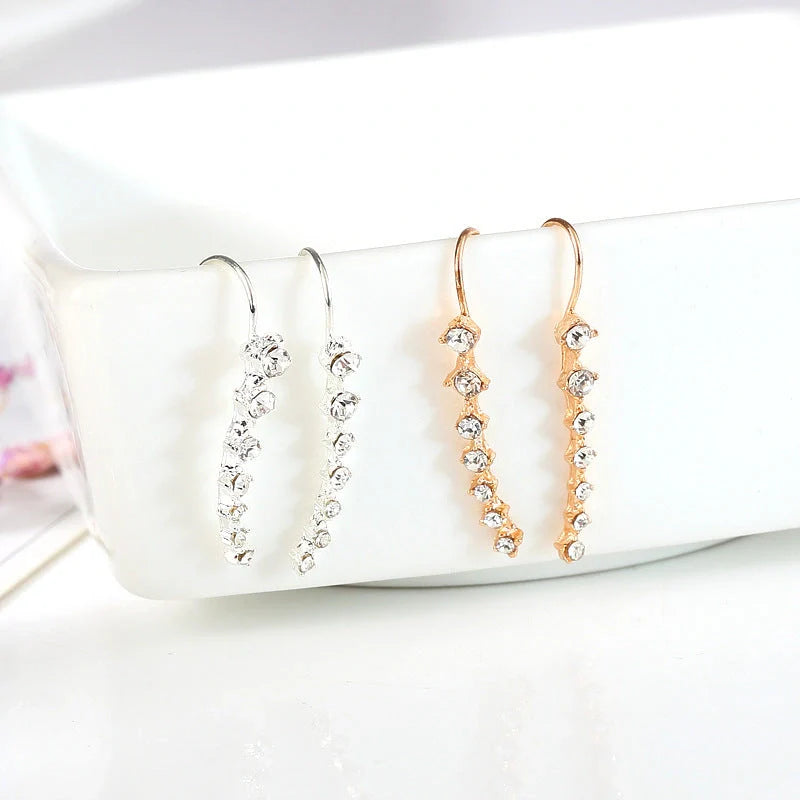 Elegant 7cm rhinestone bridal earrings in gold and silver options