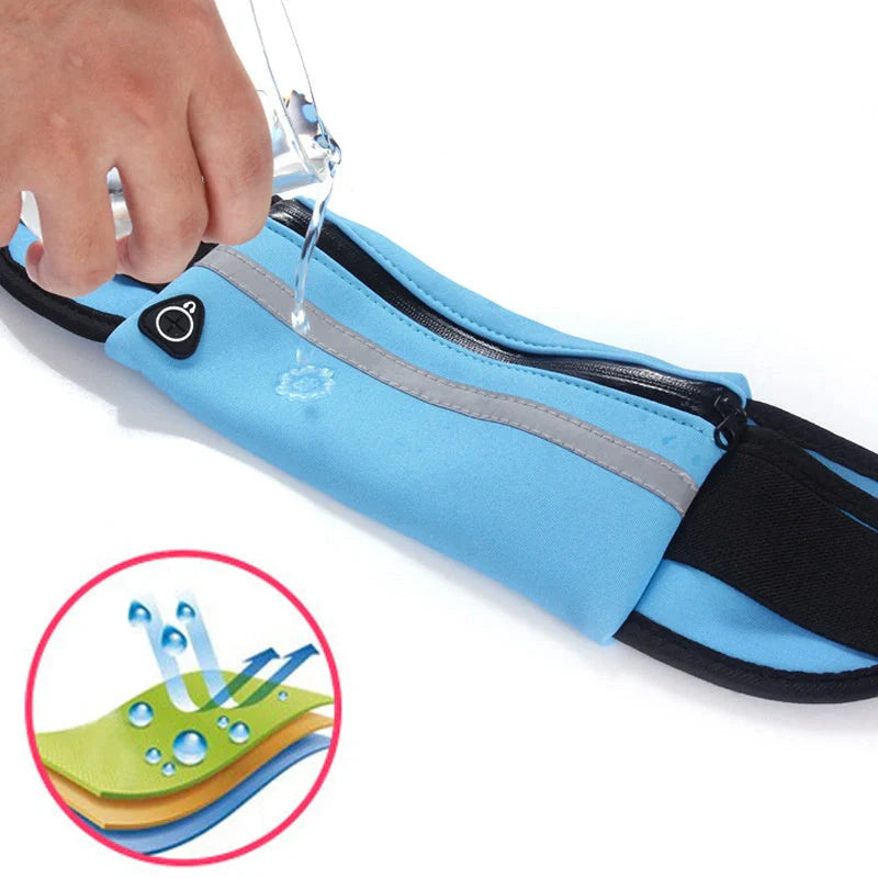 Slim nylon fitness waist bag with zipper pocket for secure storage during sports