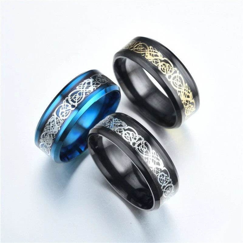 Exquisite stainless steel ring with dragon-inspired design, featuring intricate scale-like patterns and a bold mythical silhouette
