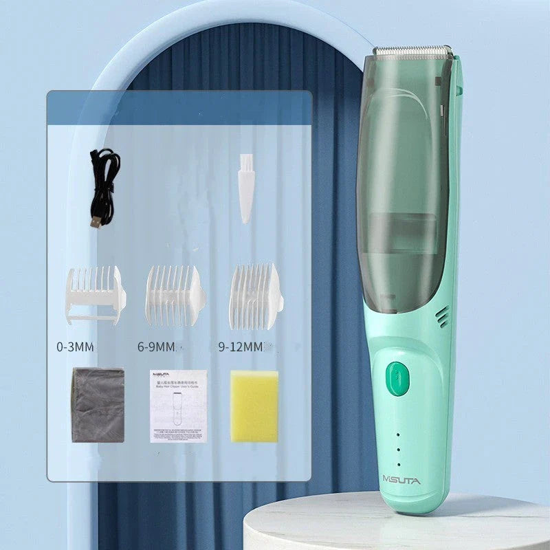Cordless electric baby hair clipper with suction function for safe, mess-free haircuts