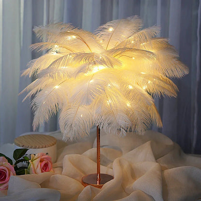 Elegant feather lamp with a vintage-inspired Scandinavian design, featuring adjustable lighting and versatile power options.