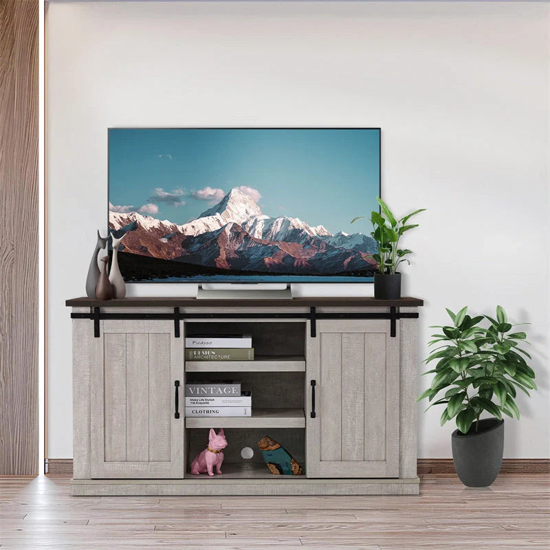Vintage khaki TV cabinet with wood grain finish for living room