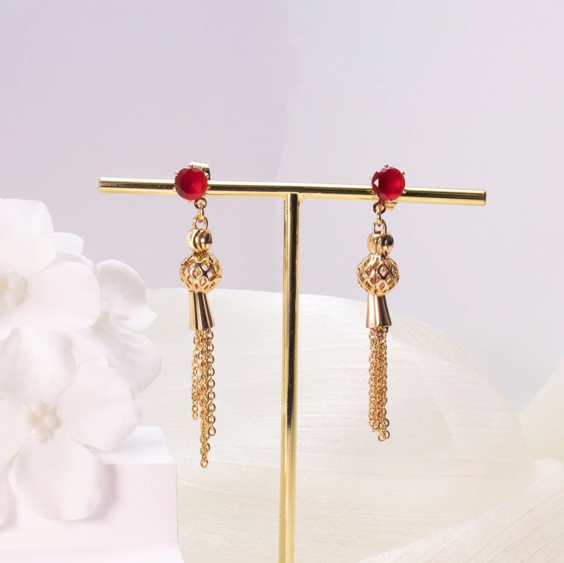 Gold-plated diamond tassel earrings for women with a copper base