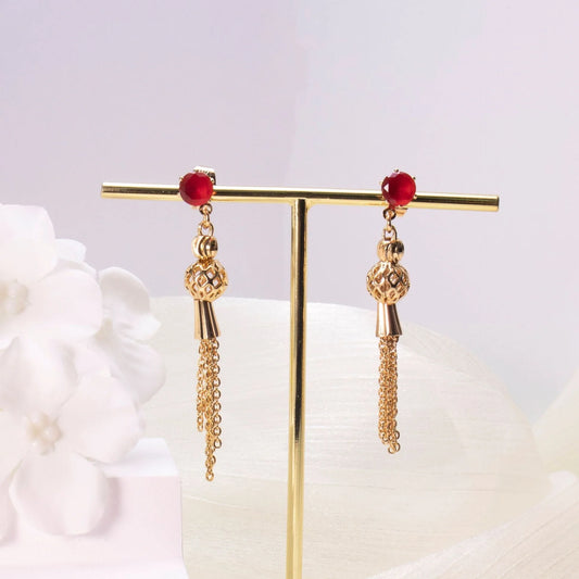 Gold-plated diamond tassel earrings for women with a copper base