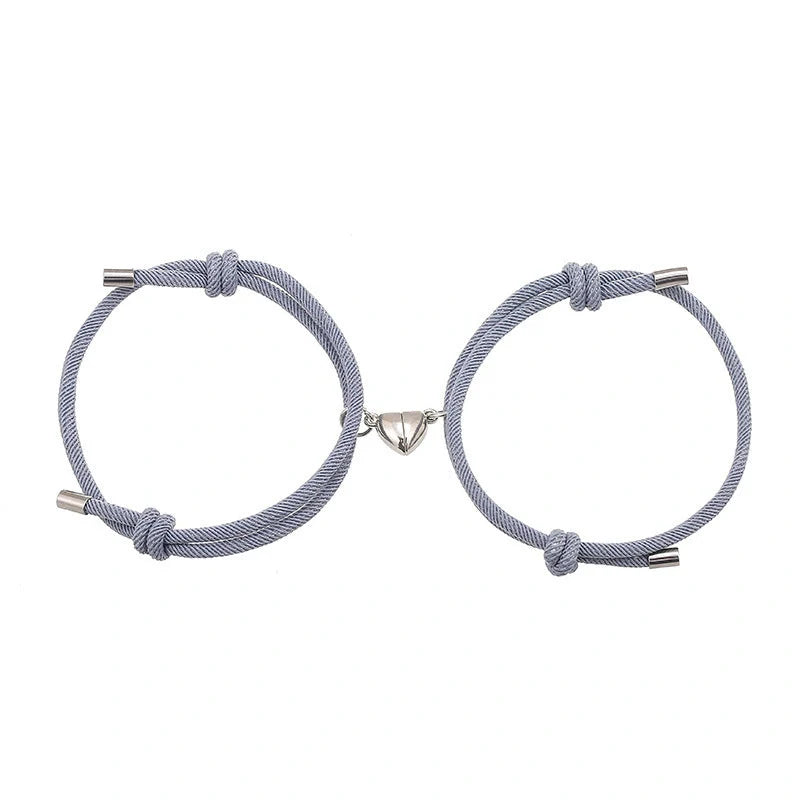 Adjustable nylon love magnetic bracelet with sticky metal heads in various colours
