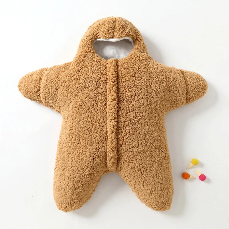 Baby Starfish Lamb Velvet Sleeping Bag in grey, pink, khaki, and blue options