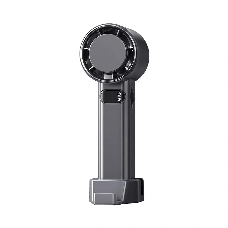 Stylish USB rechargeable handheld mini fan in black and gunmetal grey