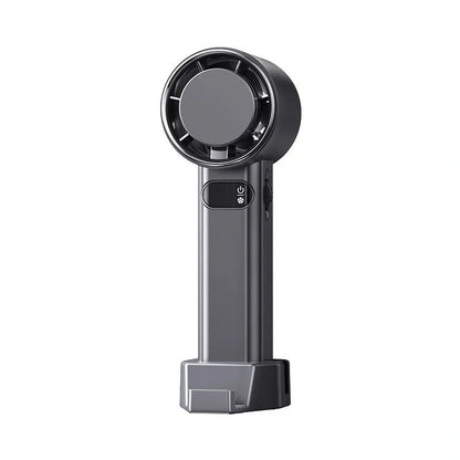 Stylish USB rechargeable handheld mini fan in black and gunmetal grey
