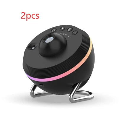 A dynamic galaxy projector that transforms any space into a captivating celestial display with 13 stunning film effects, motorized rotation, and adjustable color modes.