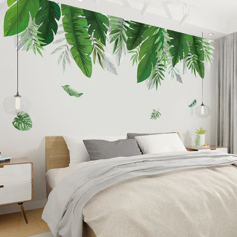 Lush green plant wall stickers in a Nordic-inspired design for home decoration