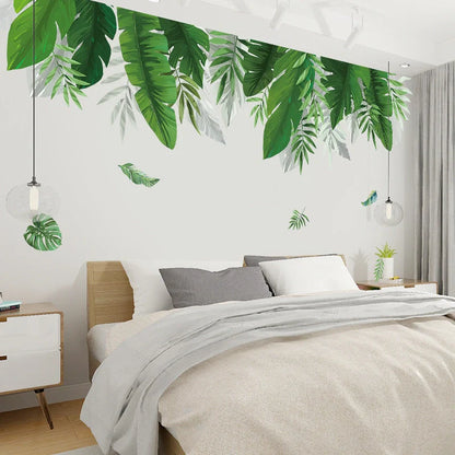 Lush green plant wall stickers in a Nordic-inspired design for home decoration