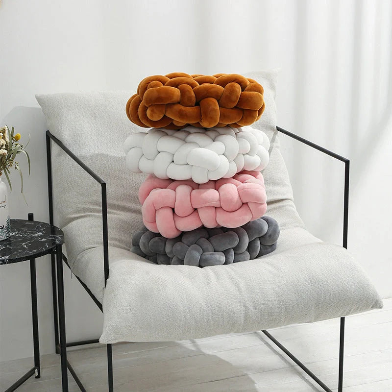Creative Home Woven Square Plush Cushion in various colours, showcasing novel weaving design