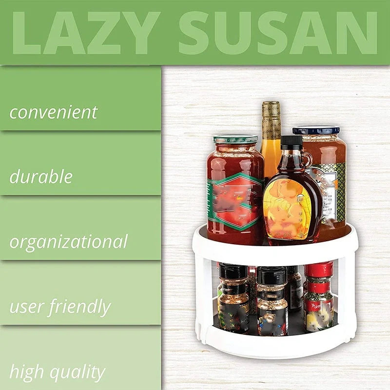 Two-tier rotary kitchen spice organiser in grey and white