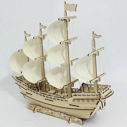 Handmade wooden sailboat model DIY kit for educational and decorative use
