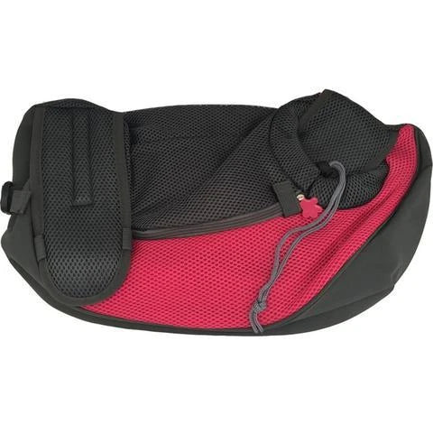 Premium soft pet sling carrier with padded mesh fabric and adjustable leather strap for hands-free convenience and pet comfort