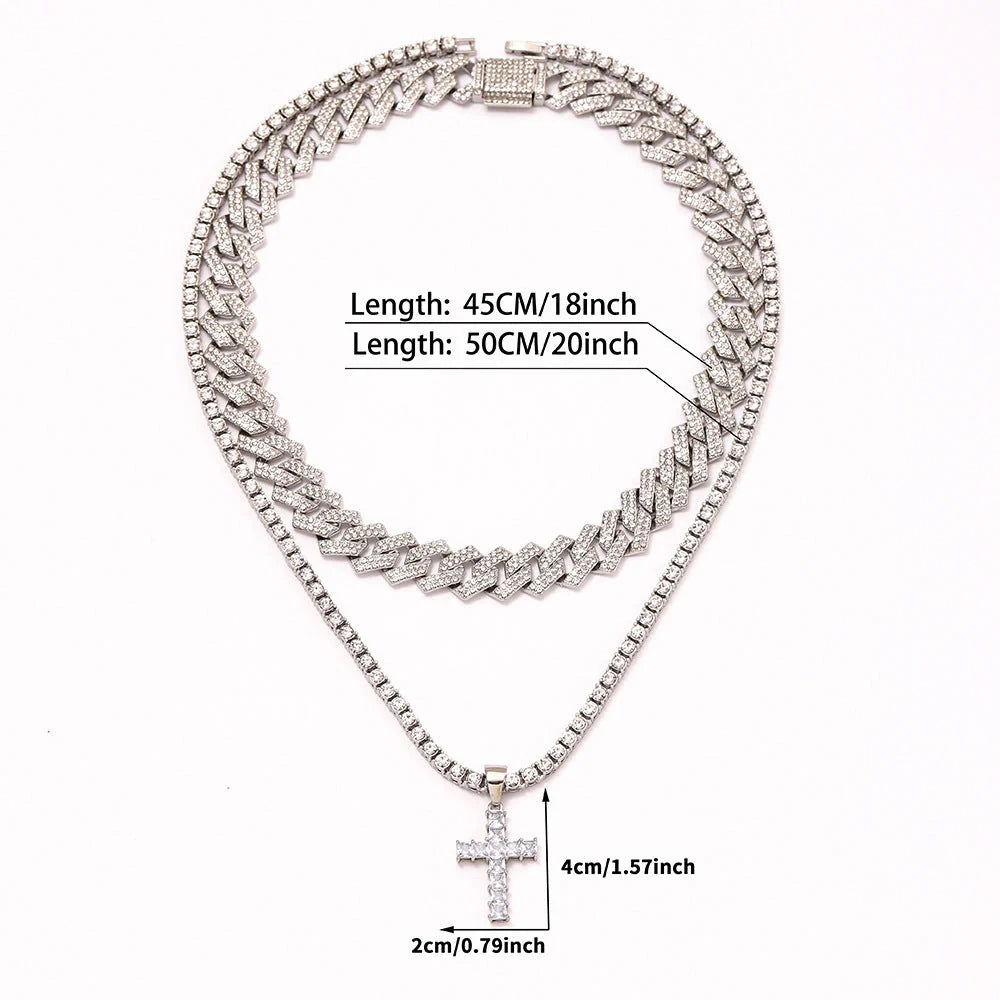 Exquisite cross pendant necklace with rhinestone paving, available in gold and silver colours with various chain styles