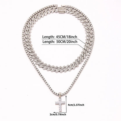 Exquisite cross pendant necklace with rhinestone paving, available in gold and silver colours with various chain styles