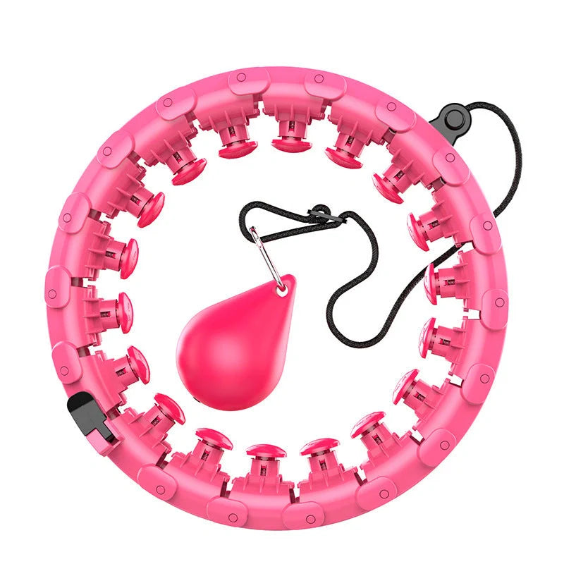 Adjustable ABS waist weight loss circle in grapefruit pink, blue, and purple