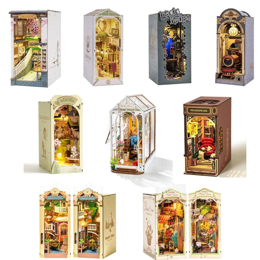 ROBOTIME Rolife DIY Book Nook Kit with LED Light, a decorative 3D puzzle for bookshelves