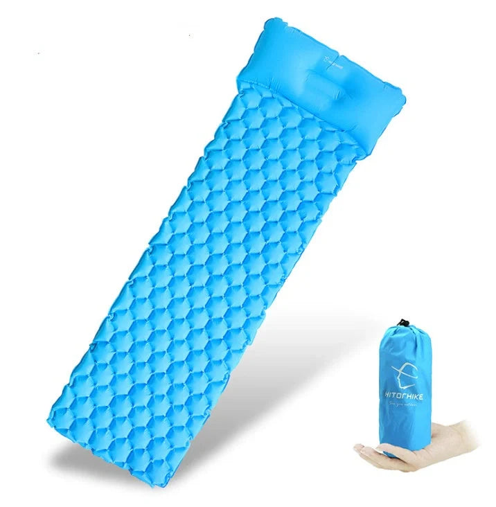 Outdoor Camping Inflatable Honeycomb Mattress in various colors with carrying bag